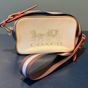 Coach leather cream blue coral and Brown Crossbody Bag